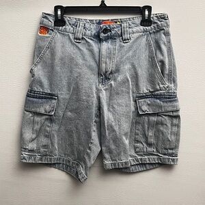 Empyre Tori Light Blue Acid Wash Denim Cargo Short 28